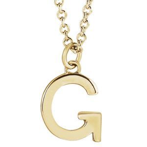 14k Yellow Gold 9.5mm Small Block Initial G Necklace, 18 Inch